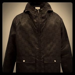 Gg jaquard shell hooded jacket